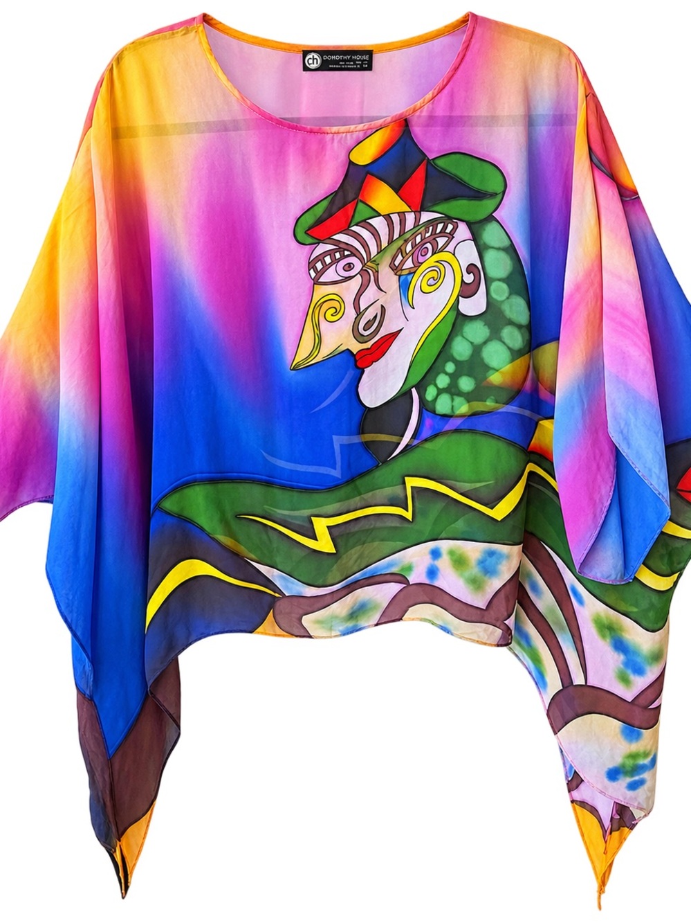 Artistic Multicolor Silk Poncho Top